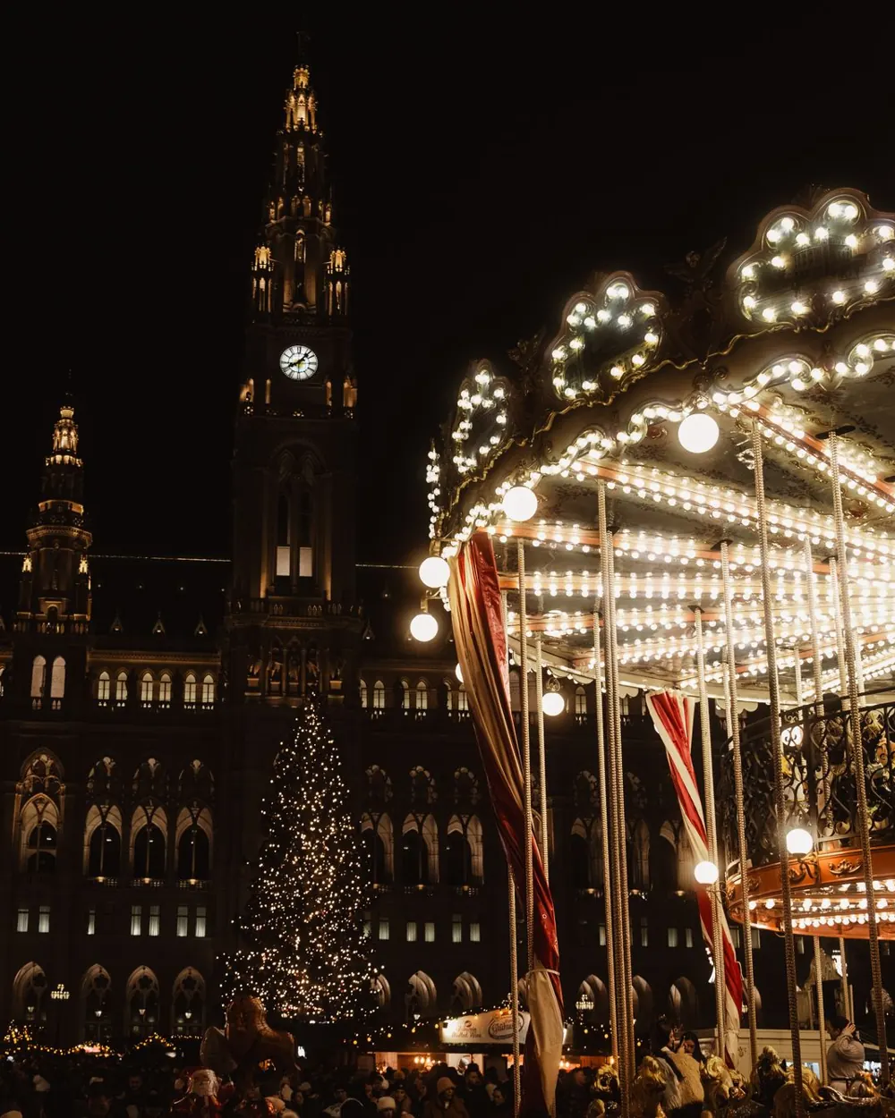 Christmas market lights in Vienna at night